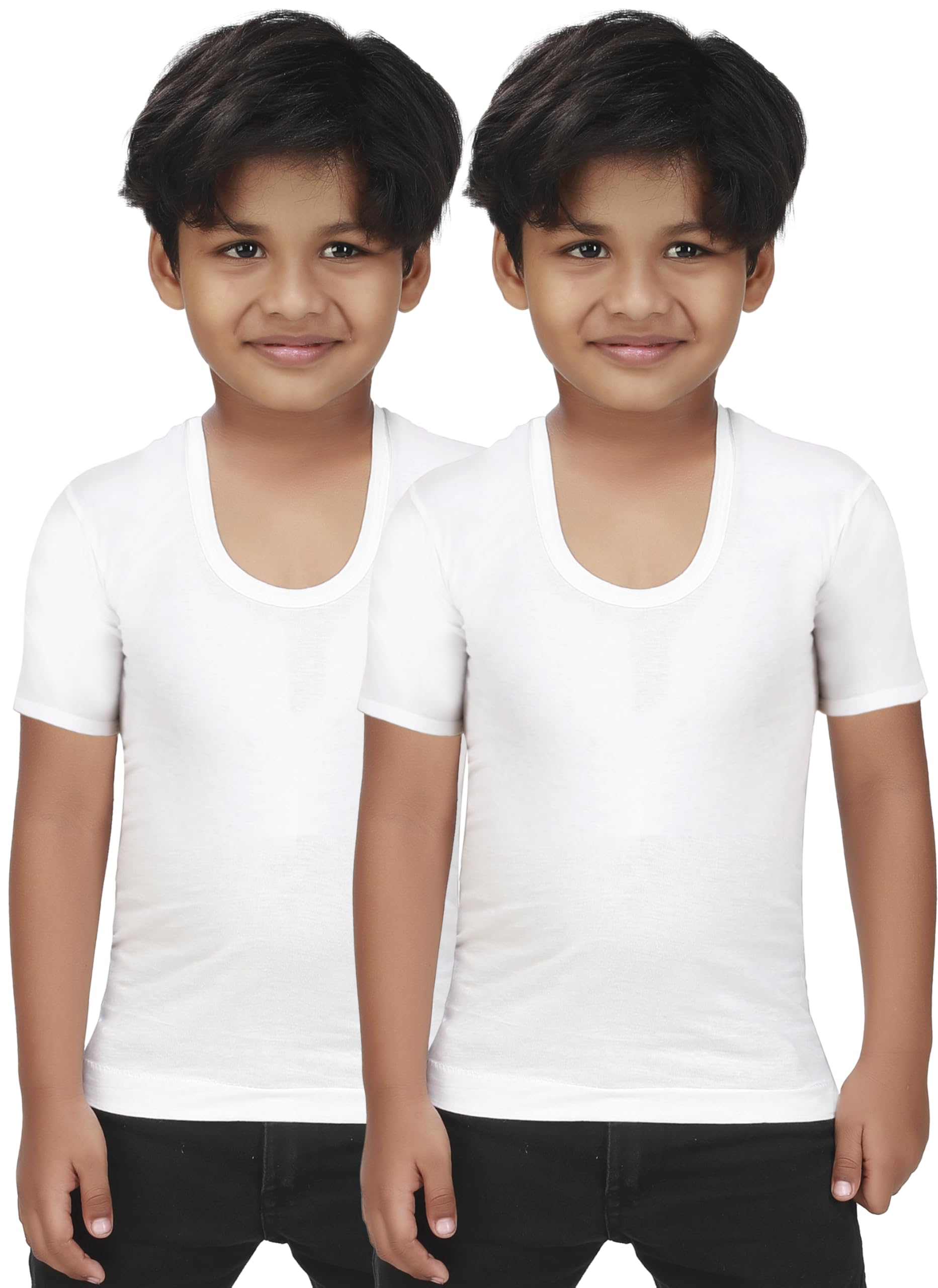 alba Half Ticket RNS | Round Neck White Vest with Sleeves | 100% Combed Cotton | Moisture-Wicking | Label-Free Comfort - White (Pack of 2)-picture-51
