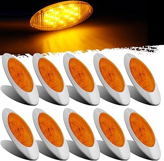 Partsam 10-Pack 6.5" Oval Amber 16-LED DOT Approved Side Marker Clearance Lights w/ Chrome Bezel for Peterbilt Kenworth Freightliner Trucks