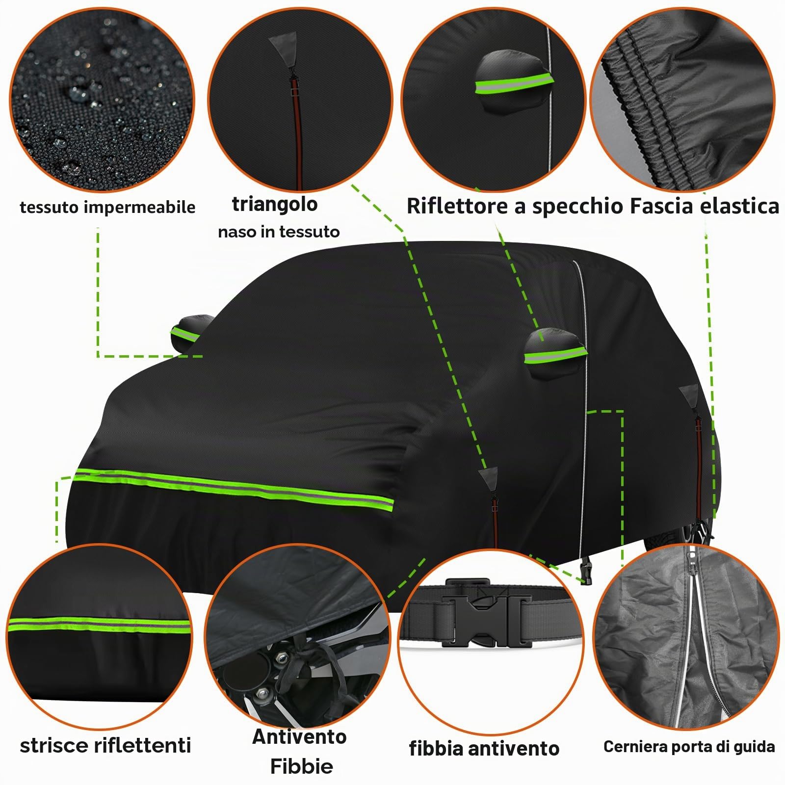 Copriauto impermeabile compatibile con Smart Fortwo W451 2007-2014, copertura integrale per auto da esterno a 6 strati, protezione UV, pioggia, sole, polvere con cerniera per porte e cinturino