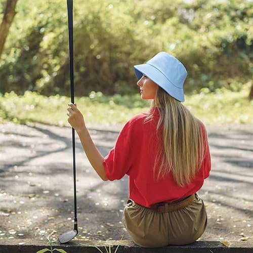 Miniatura 65 de PFFY Bucket Hat for Women Men Cotton Summer Sun Beach Fishing Cap Negro/Rojo (reversible)
