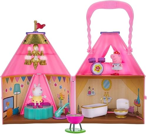 Peppa Pig Fest Glamping - Juego de 9 piezas, incluye funda plegable, figuras de Peppa & Suzy y accesorios de habitación, regalo de juguete para
