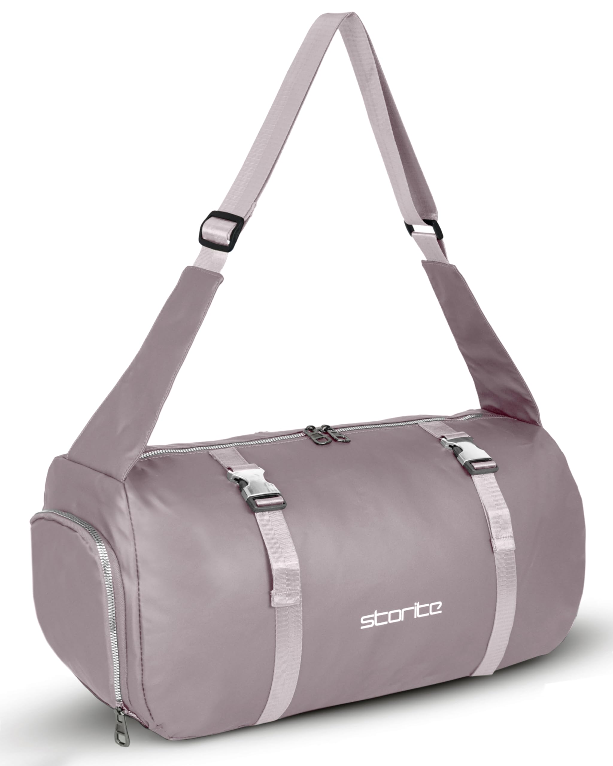 storite Nylon 43 Cm Travel Duffle Bag for Women with Wet Pocket Duffel Bag for Travelling Waterproof Luggage Bag with Shoe Compartment (Cherry Pink, 43 x 18.5 x 22 Cm)-picture-13