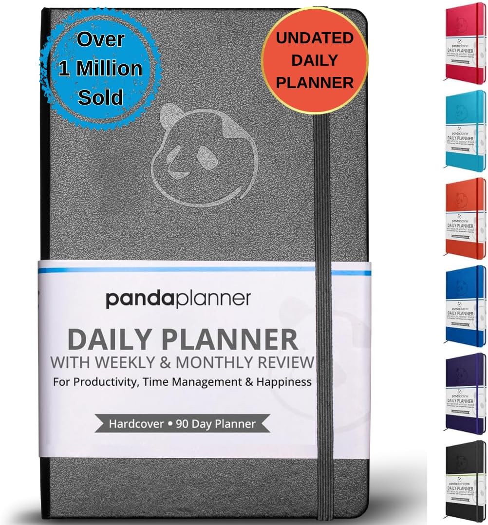 Black Daily Planner 2023 by Panda Planner - Organizer Planner for Goals, Gratitude & Focus - Weekly & Monthly Agenda Sections - Undated 90 Day Planner