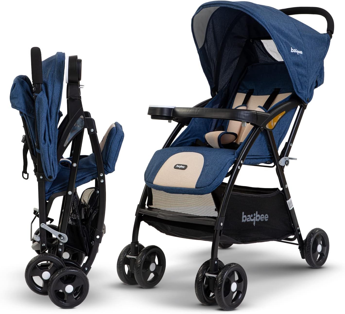 Baybee Baby Stroller for Travel Babies with 3-Position Adjustable Seat & Canopy, 5 Point Safety Belt & Storage | Portable Baby Stroller for Infant 0 to 3 Years Boy Girl (Dark Blue)