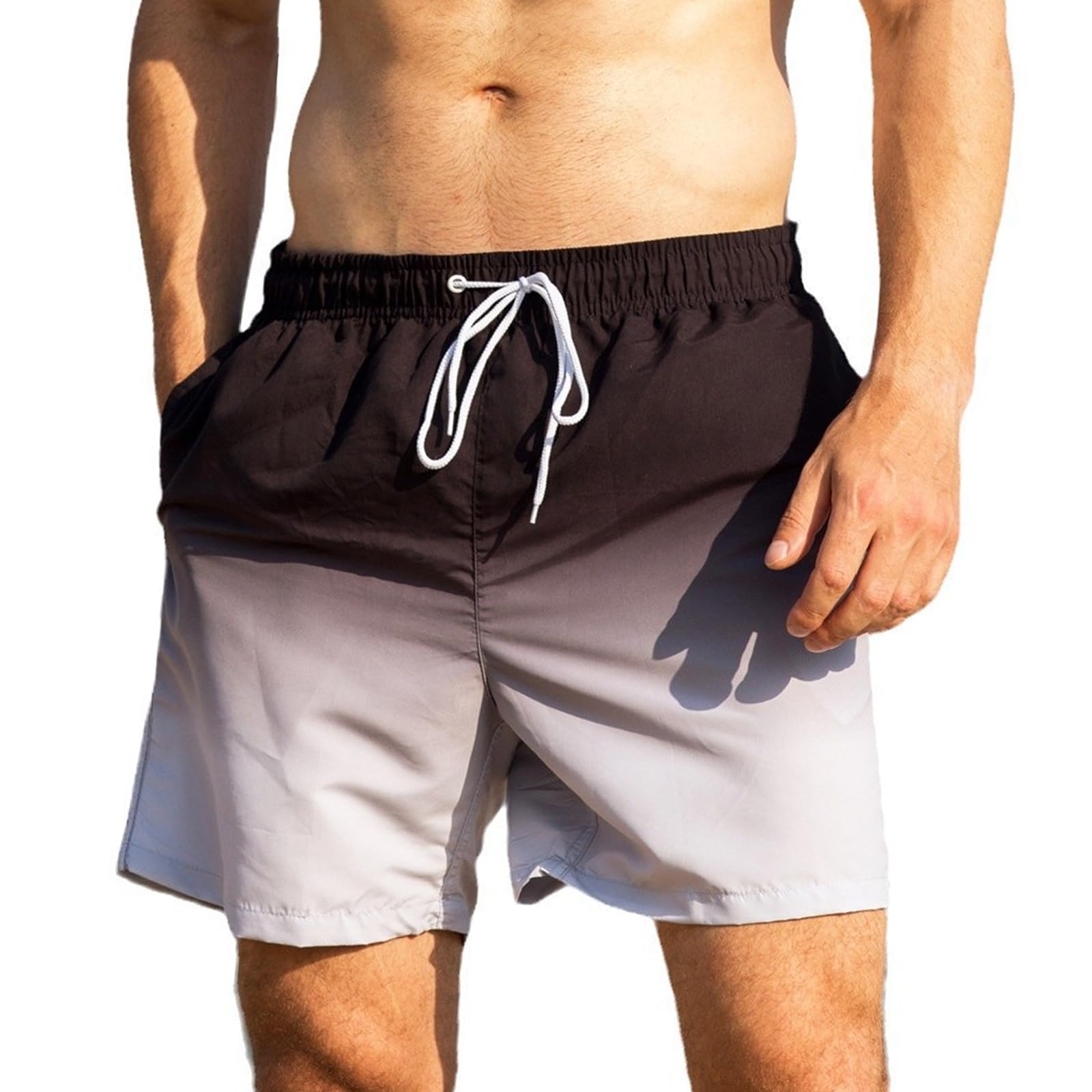 ZXTGBQ Bañador Hombre Secado Rápido Traje de Baño Hombre, Shorts de Baño para Playa L (Gradiente Negro y Gris)