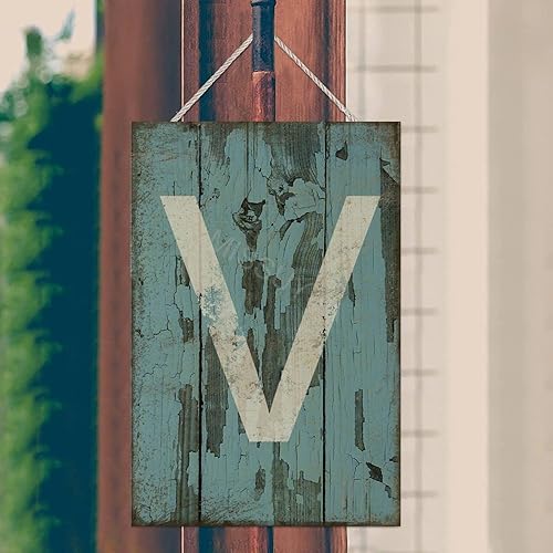 Vista 389 de Letrero colgante de madera con letra A, letrero de madera, decoración del hogar, 26 letras del alfabeto de metal, placa de madera, decoración