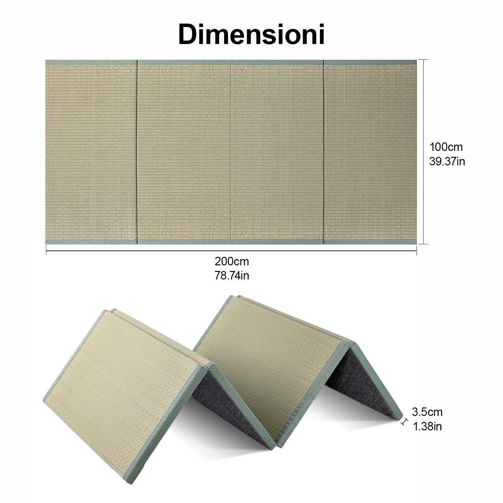 Tradizionale Giapponese Tatami Futon Materasso, Tappetino Giapponese Futon in Igusa per Dormire, Meditazione, Yoga, Zen, Verde, 100×200×3.5cm