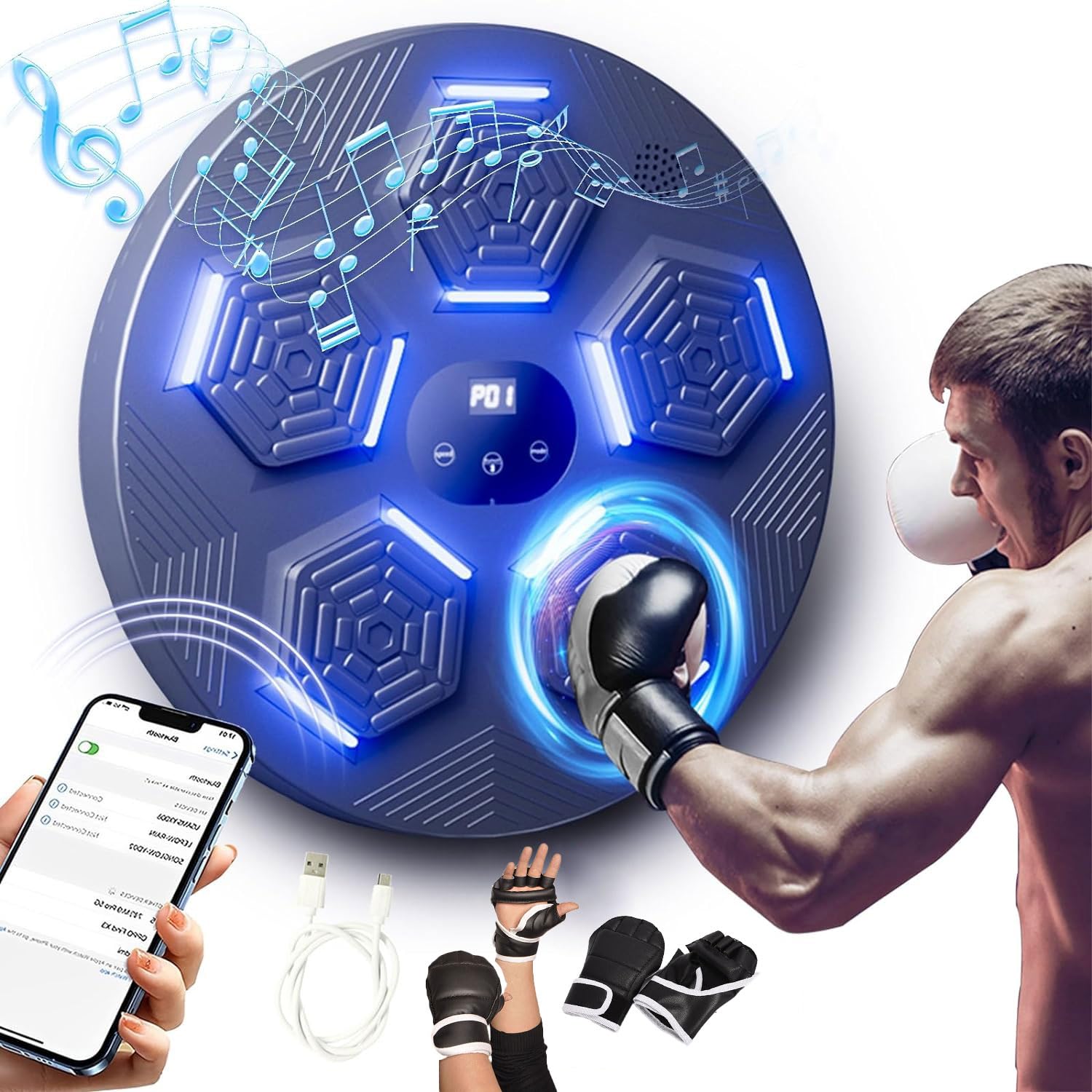 PFATURKHN Wall Mounted Boxing Training Machine,2024 Upgrade Electronic Music Boxing Machine With 2 Boxing Gloves & USB Charging and Bluetooth Smart Punching Pad Machine,Training Hand Eye Coordination