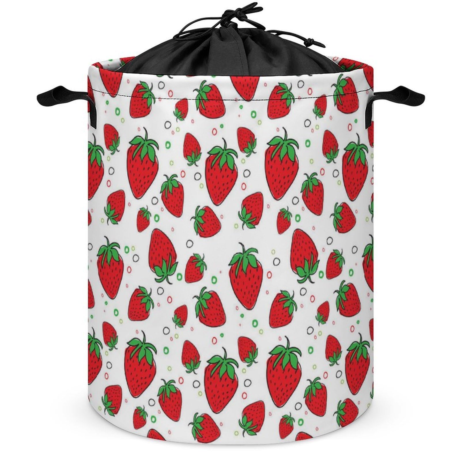 Qjjinxior Drawstring Laundry Hamper, Strawberry Laundry Basket, Washing Basket with Handle