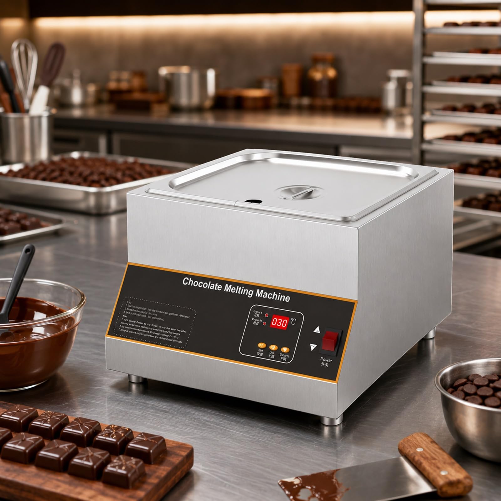 Generico Scioglitore Elettrico Professionale per Cioccolato, Temperatrice 12Kg 500W con Controllo Digitale della Temperatura (0-185°F) per Pasticceria e Confetteria