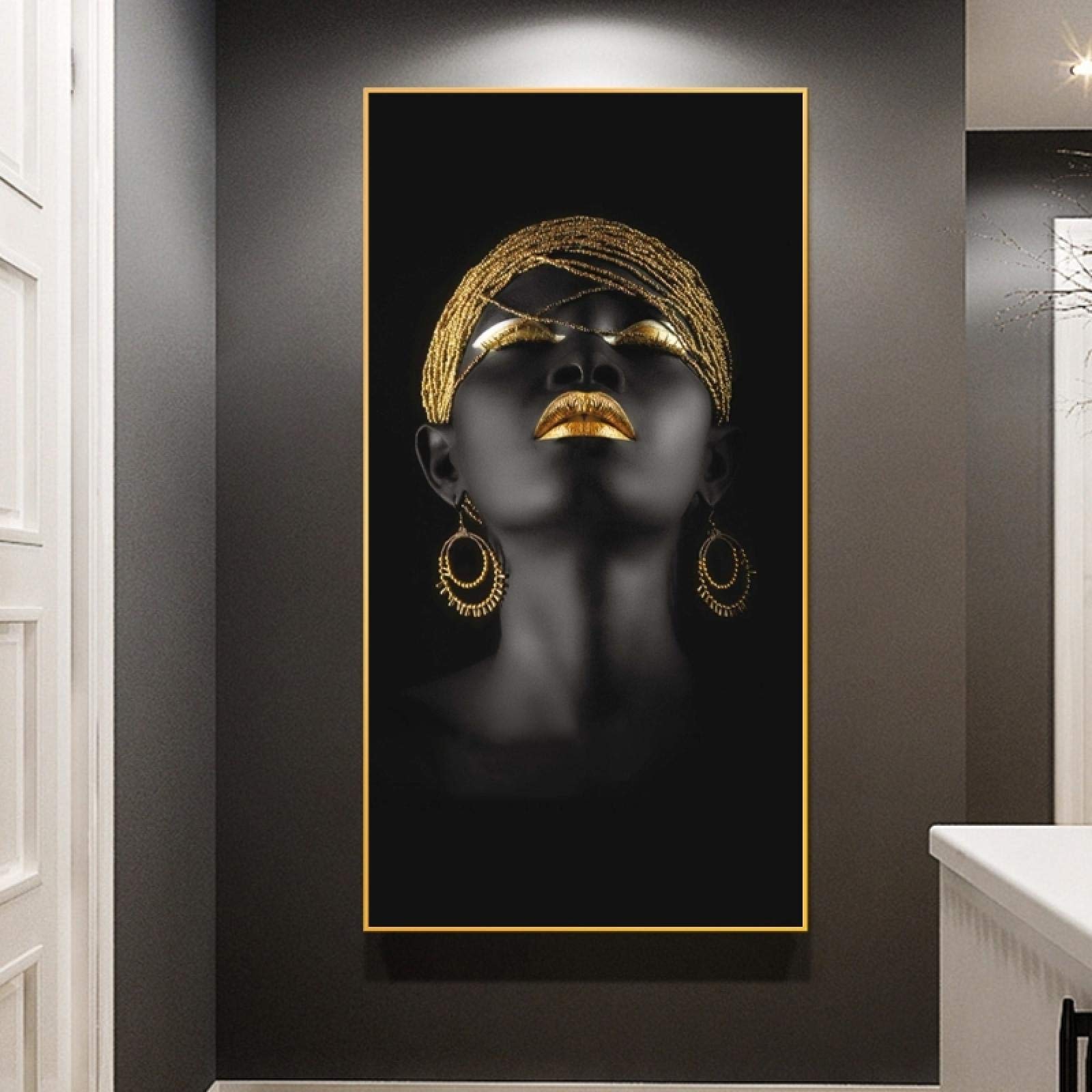 Art Africain Femme Noire Peinture sur Toile pour Décoration Murale Salon sans Cadre 40x80 cm