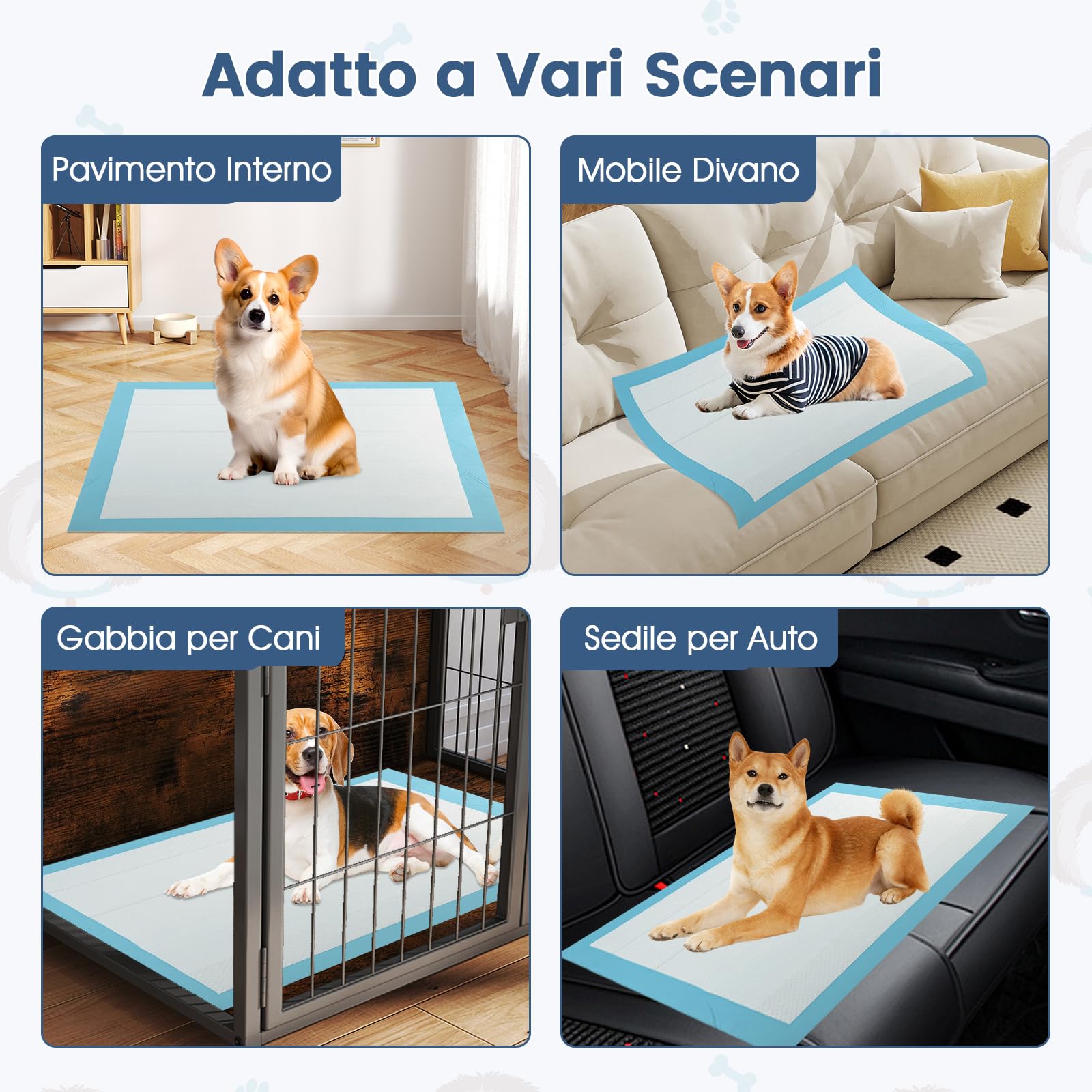 COSTWAY Tappetini Assorbenti per Cani, Tappetini da Interno ed Esterno per Animali Domestici a 6 Strati a Prova di Perdite, Asciugatura Rapida, Monouso per Urine, per Cagnolini (90 x 60 cm)