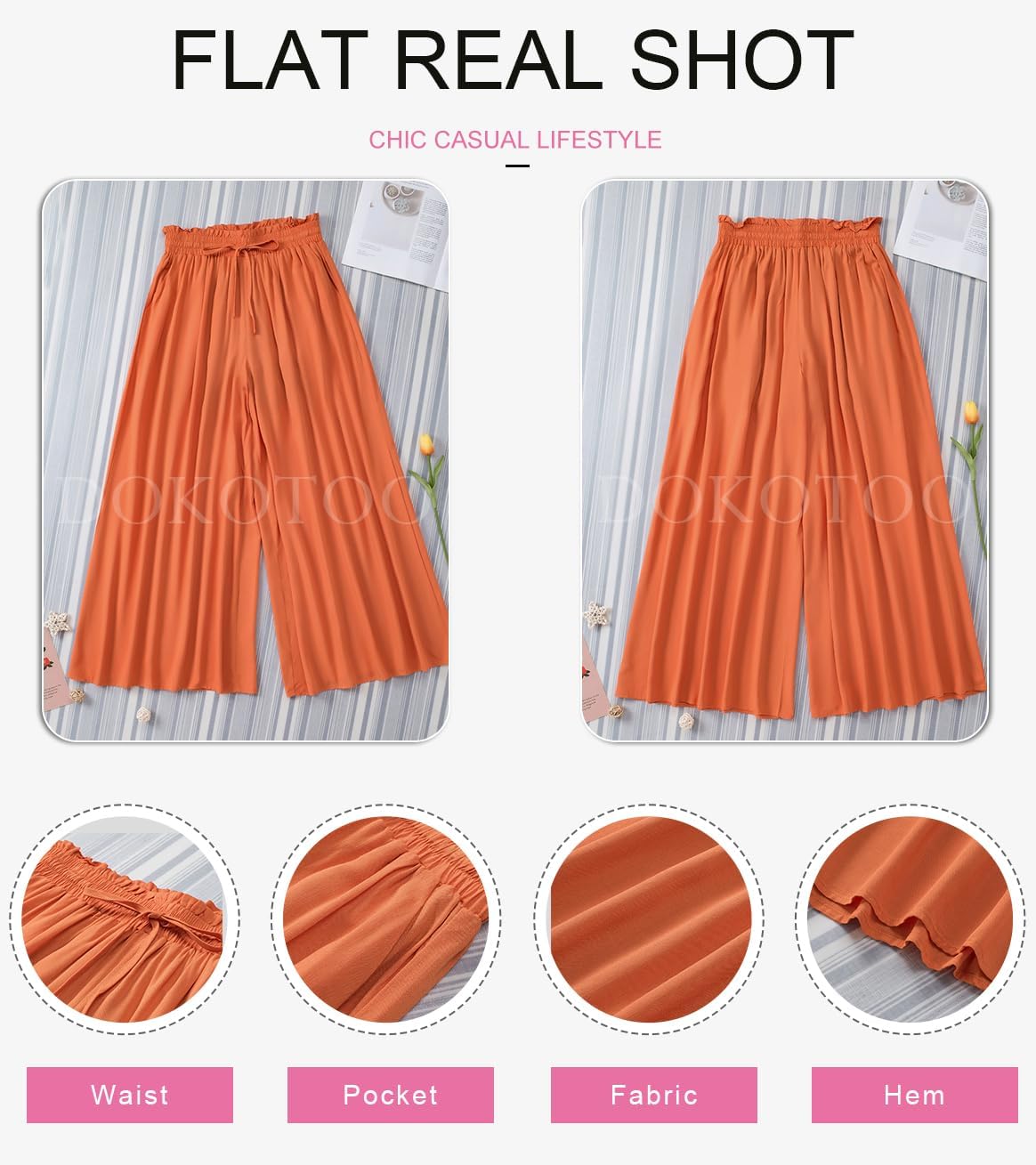 Dokotoo Pants for Women Casual Elastic Waist Wide Leg Pants with Pockets - Image 6