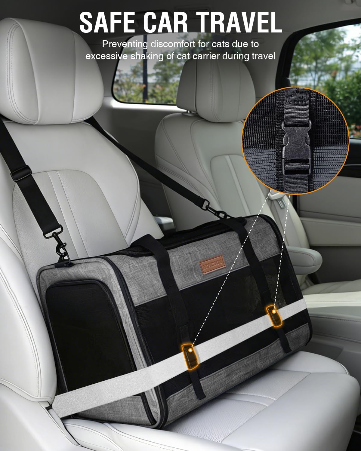 PETUX Large Pet Carrier for Large Cats ＆ Small Dogs - Up to 20Lb, Top and Side Entry, 4 Side Breathable, Foldable Soft Cat Travel Carrier with Safety Car Seat Buckle and Anti-Scratch Mesh - Grey