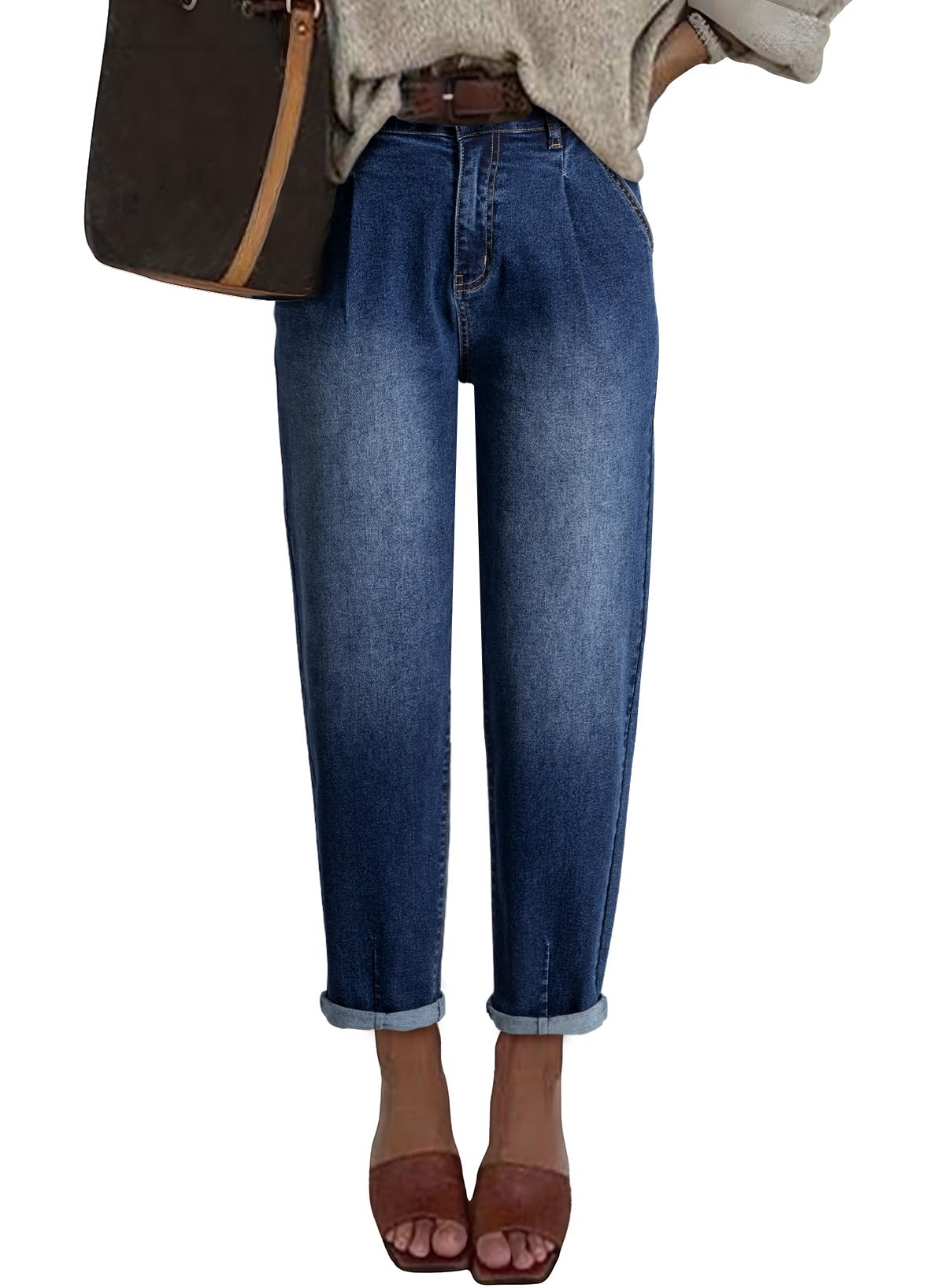 EVALESS Womens Baggy Jeans High Waisted Stretchy Boyfriend Barrel Denim Ankle Pants