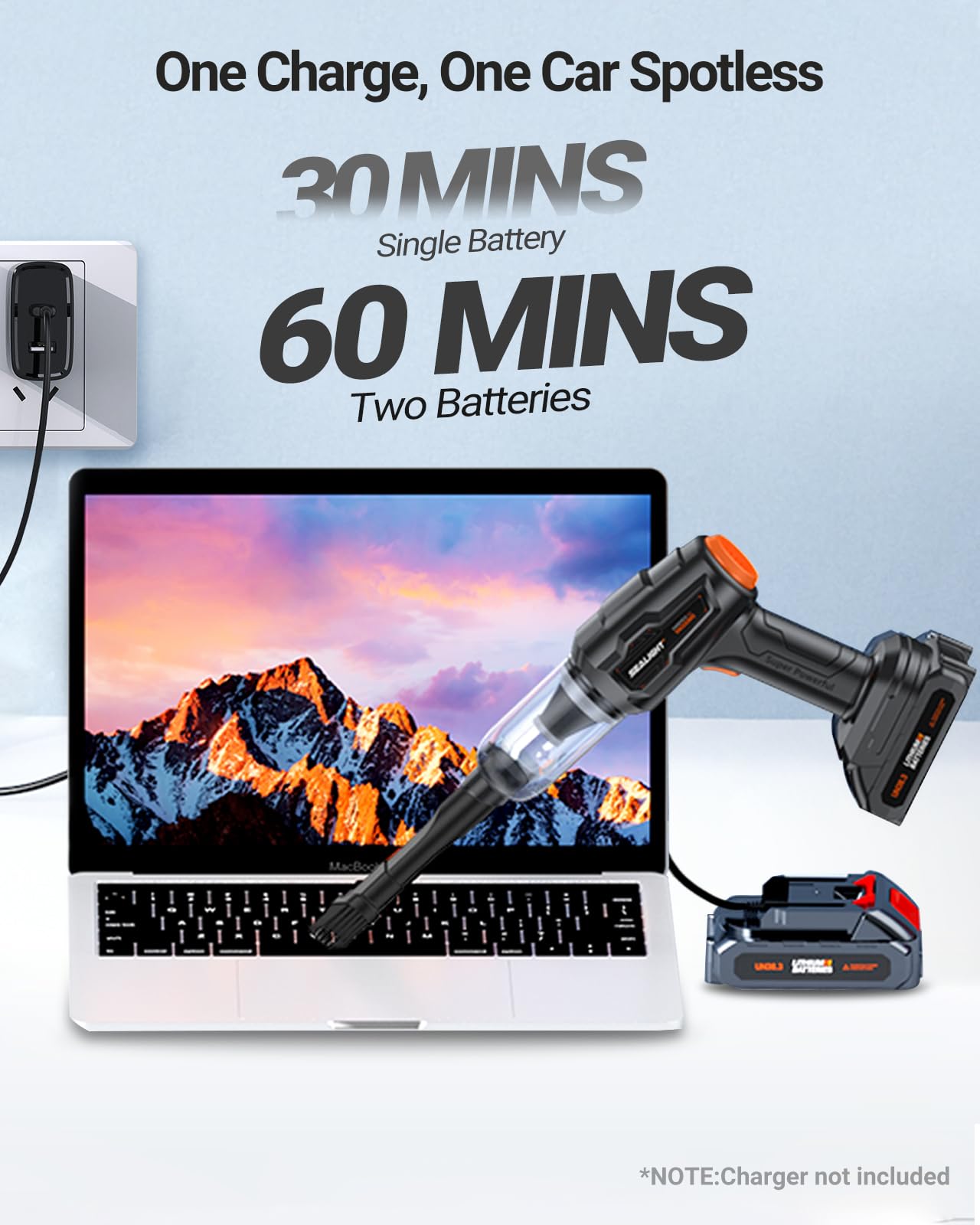SEALIGHT Aspirabriciole Senza Fili, 35000Pa 9-in-1 Aspirapolvere Auto Cordless con 2 Batterie Ricaricabili, Motore Brushless, Mini Aspirabriciole Senza Fili Potente per Auto Casa