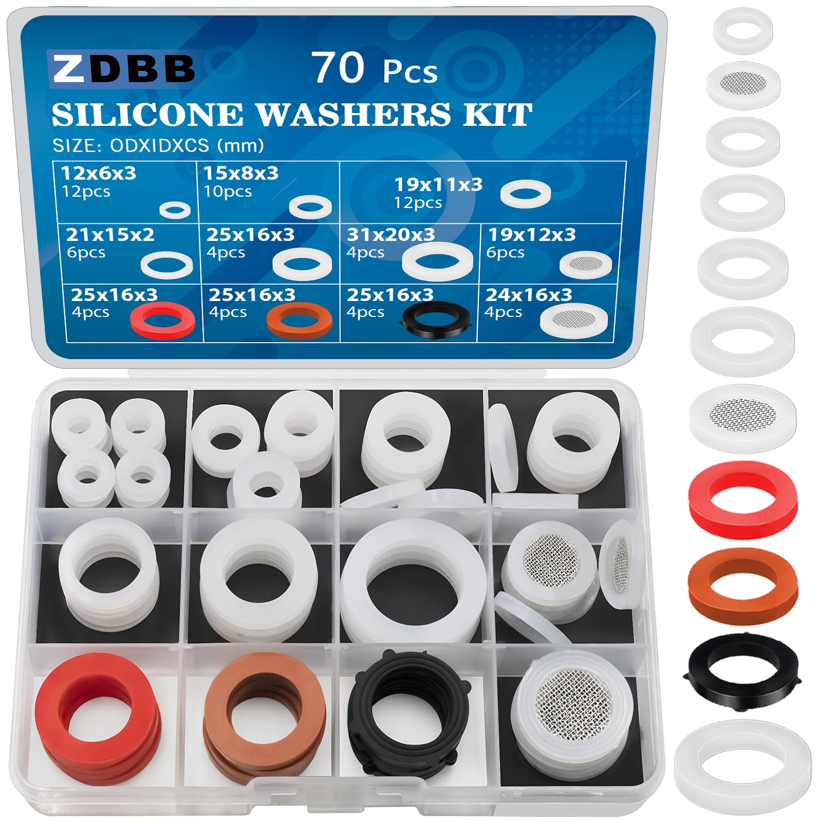 Plumbing Gasket Kit - 70 Pcs Silicone Washers -1
