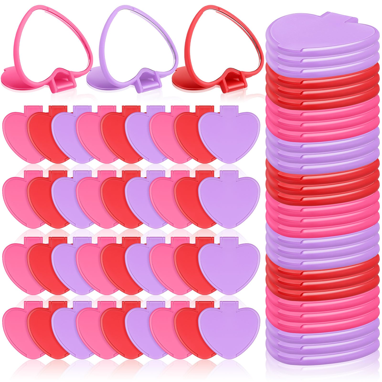 Geetery 48 espejos compactos para el día de San Valentín, regalos a granel, mini espejo de bolsillo en forma de corazón, pequeños espejos plegables para maquillaje, portátil, viaje, corazón, bolso,