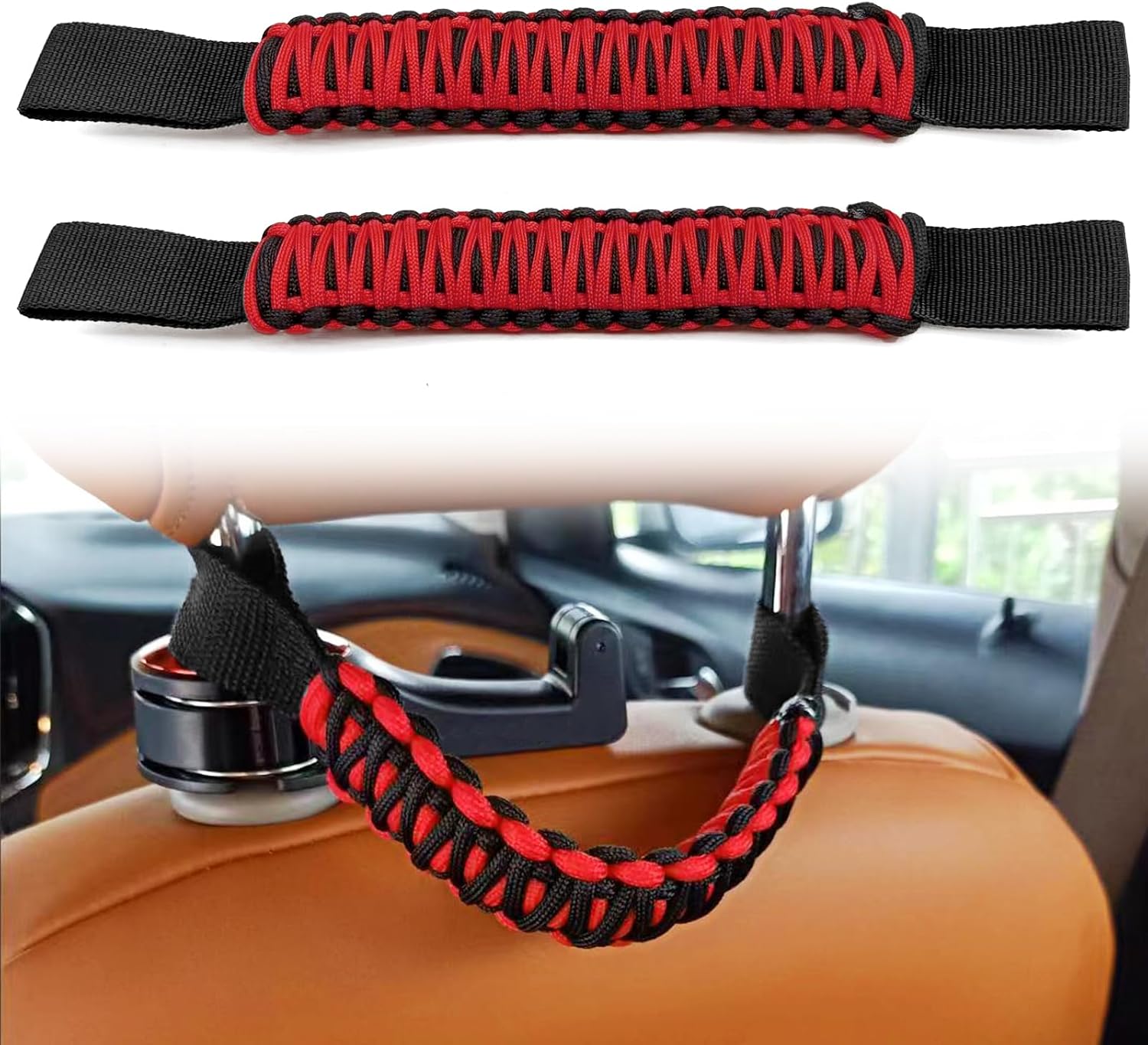 2PCS Safety Anti-Collision Headrest Grab Handles, Car Front Rear Seat Back Roll Bar Grip Handles Kit, Heavy Duty Automotive Interior Accessories Universal for SUV Truck Pickup (Red) 2PCS Safety Anti-Collision Headrest Grab Handles, Car Front Rear Seat Back Roll Bar Grip Handles Kit, Heavy Duty Automotive Interior Accessories Universal for SUV Truck Pickup (Red)