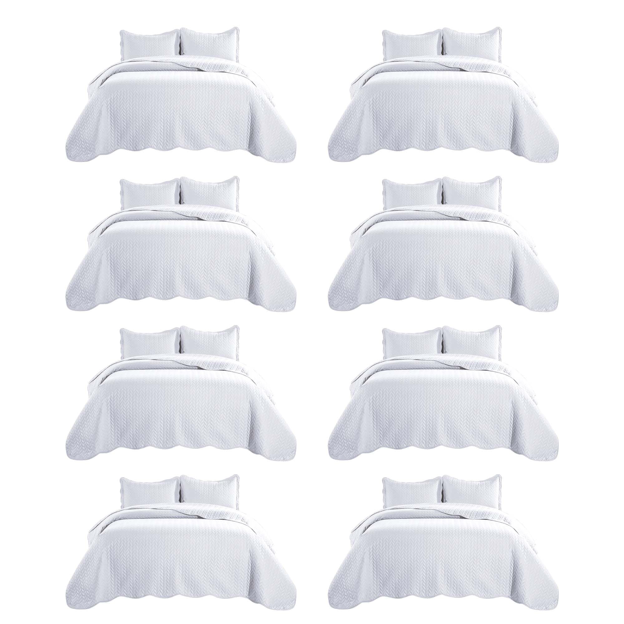 IR Imperial Rooms King Quilt White Leaf 8 Pack for Hotel Guest Bedroom