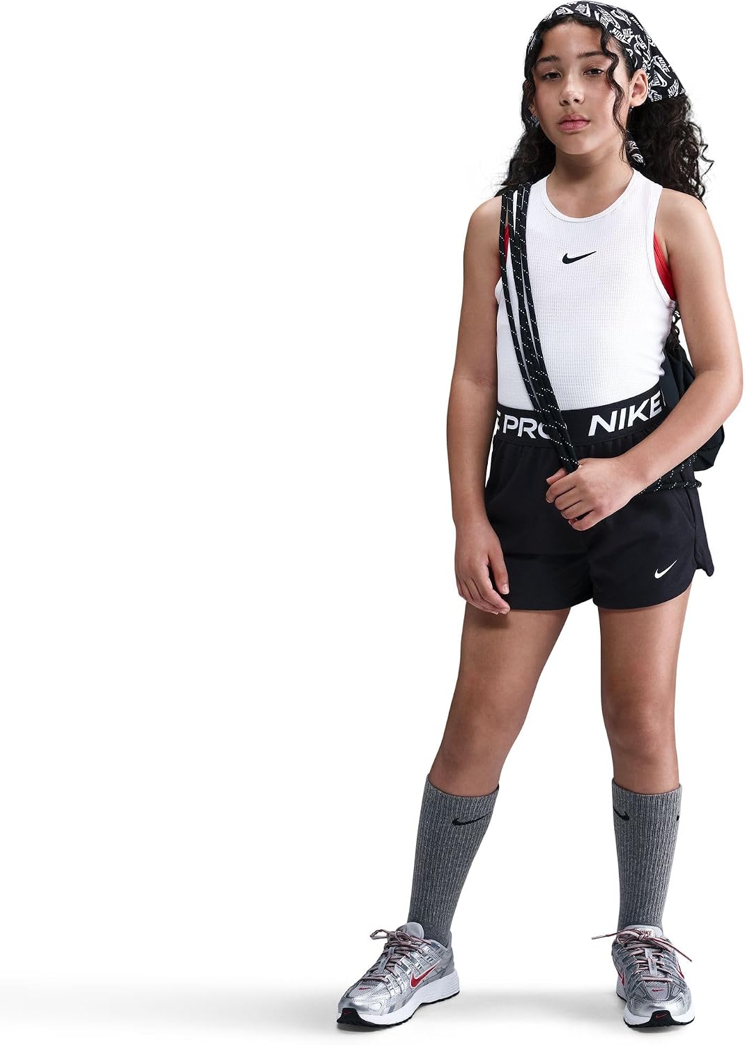 Nike Pro Fleece Big Kids' (Girls') Dri-FIT Shorts (Black/Black/Black/White)