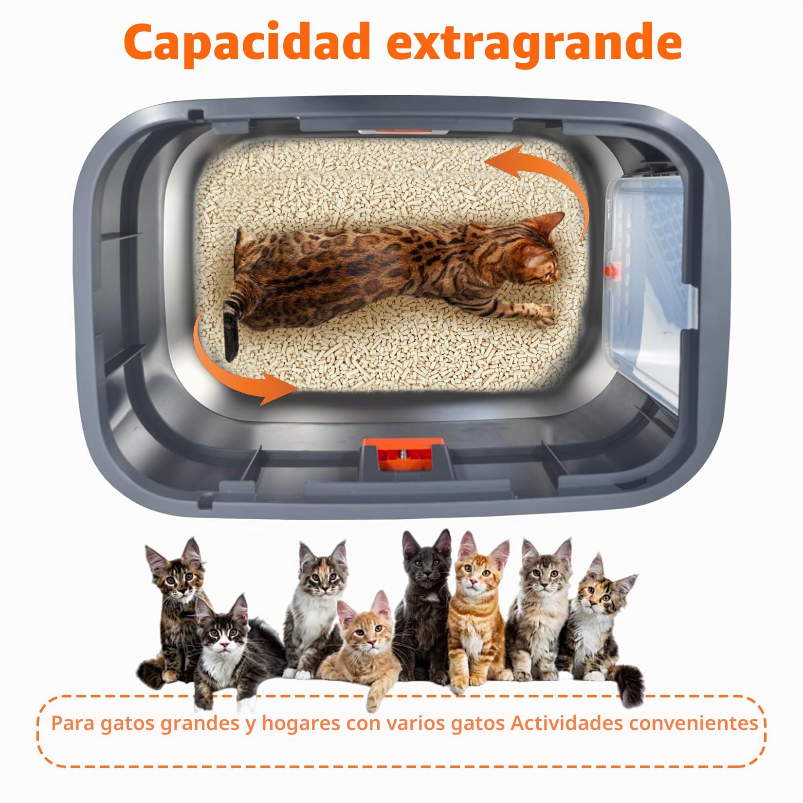 BingoPaw Arenero Gatos Acero Inoxidable Caja de Arena para Gatos Cerrado Grande Metal Extraíble Litter Box Anti-Fugas, Sin Olor, Fácil de Limpiar Cat WC con Pala y Cernidor 58x42x42cm, Gris