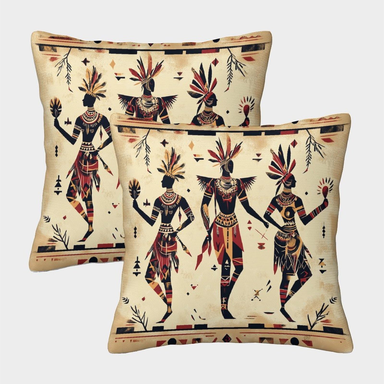 kaiyun 2 Pack Traditional Tribal Figures,Ancient Folklore 3D Image Printed Single-sided Cushion Cover 45x45cm