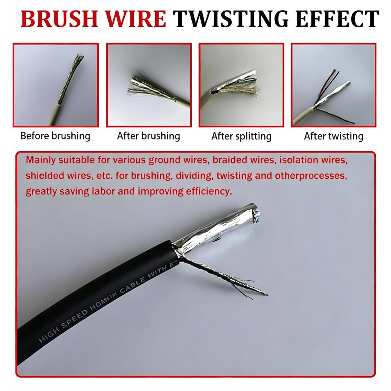 ZHENYUWANG Máquina de Trenzado y torsión de Cables con Tres cepillos, Herramienta automática Ajustable para Separar y trenzar Cables de 60 mm