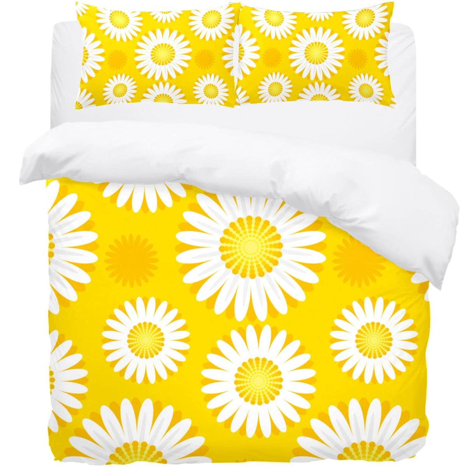 Parure de lit jaune à motif marguerites en textile supérieur