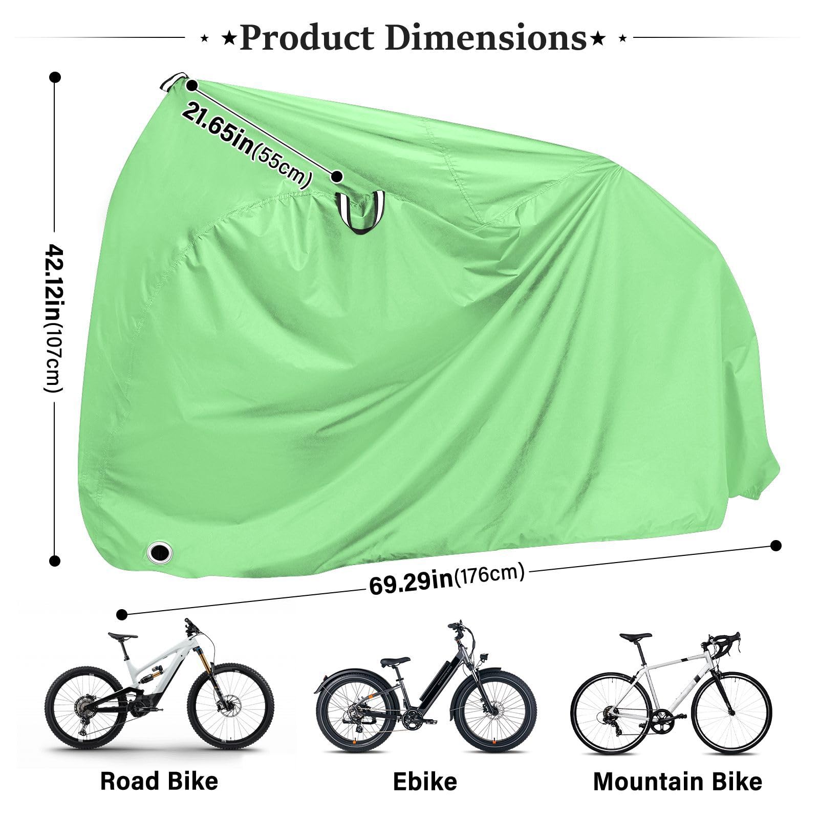 Housse de vélo d'extérieur imperméable avec trous de verrouillage pour intérieur et extérieur, convient à la plupart des vélos d'appartement - Vert pâle