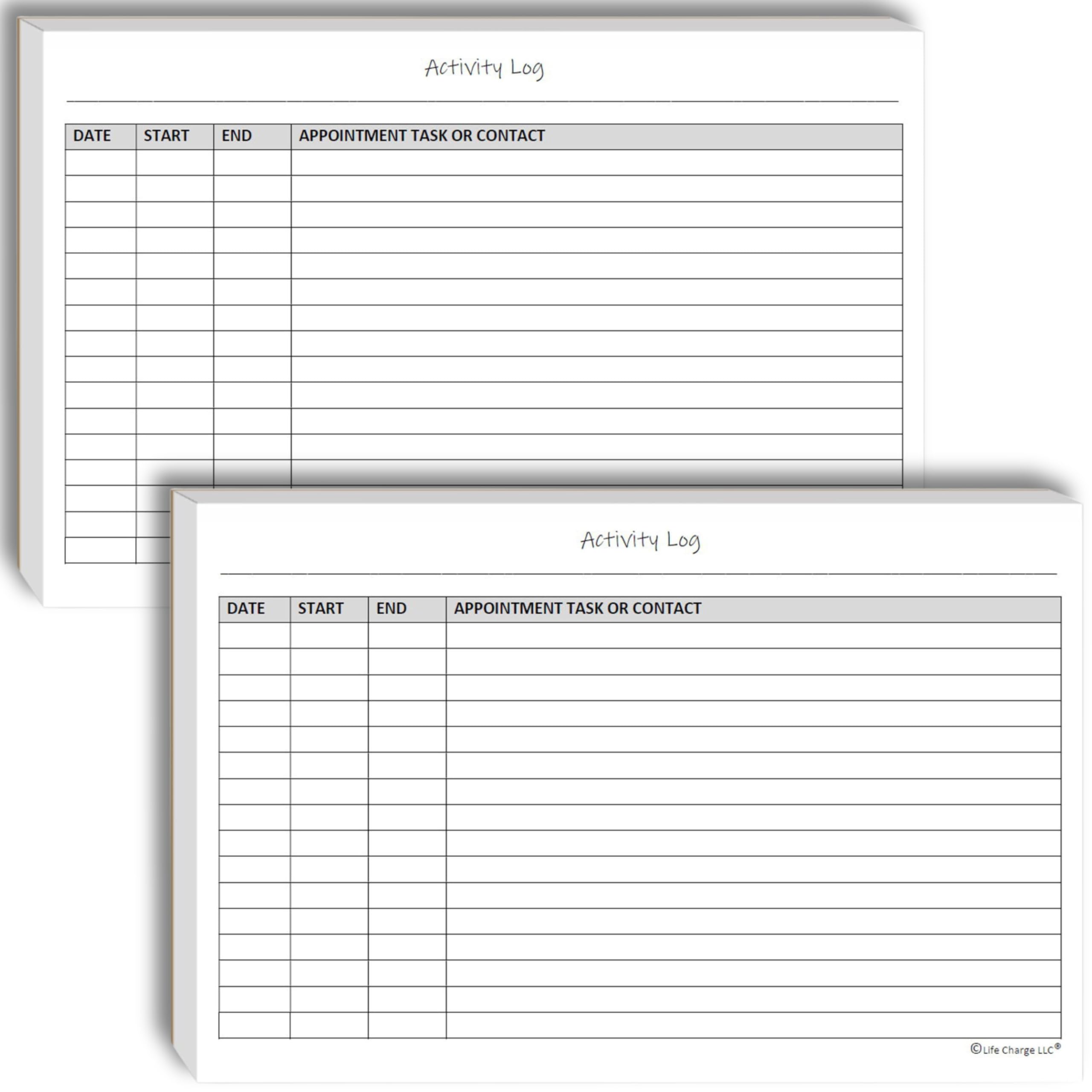 Activity Log Notepads(2 Pack, 50 Pages Each) Pad Planners to List a Task, Action or Contact. A Versatile Work Tool to Track Time & Office Productivity