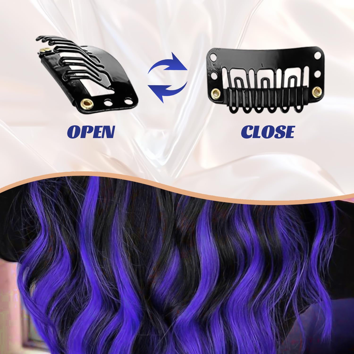 10 Pcs Blue Hair Extensions, Dark Blue, 55,9 cm - Image 4
