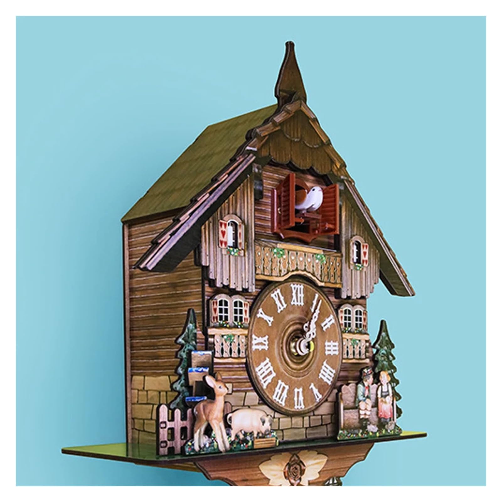 Relojes De Cuco Reloj de Cuco de 14 Pulgadas, de Madera, Estilo Chalet de la Selva Negra, Reloj de Pared, Reloj Despertador con Cuco de pájaro, Decoraciones(M)