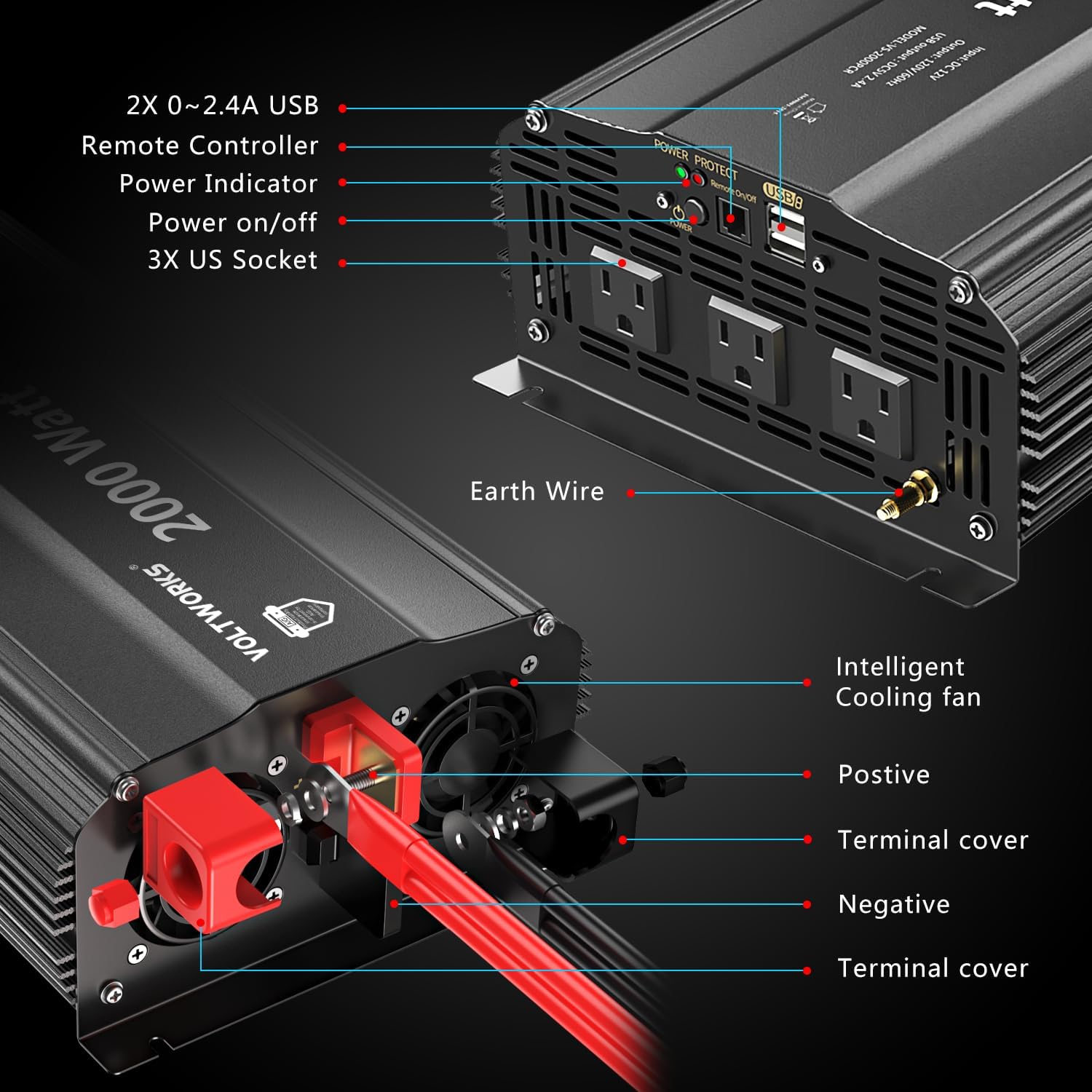 Voltworks 2000 watt Power Inverter Features