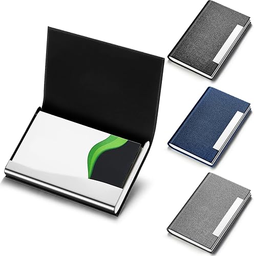 Tarjetero de lujo de piel sintética de 3 piezas, tarjetero de acero inoxidable con múltiples tarjetas, para hombres y mujeres, 3 colores, Negro,