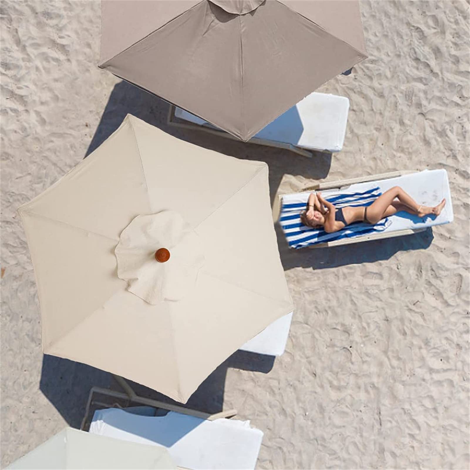 Housse De Rechange pour Parasol - 6 Baleines - 2 M/2,7 M/3 M - Imperméable - Anti-Ultraviolet - Tissu De Rechange (3M / 9.8Ft,Beige)