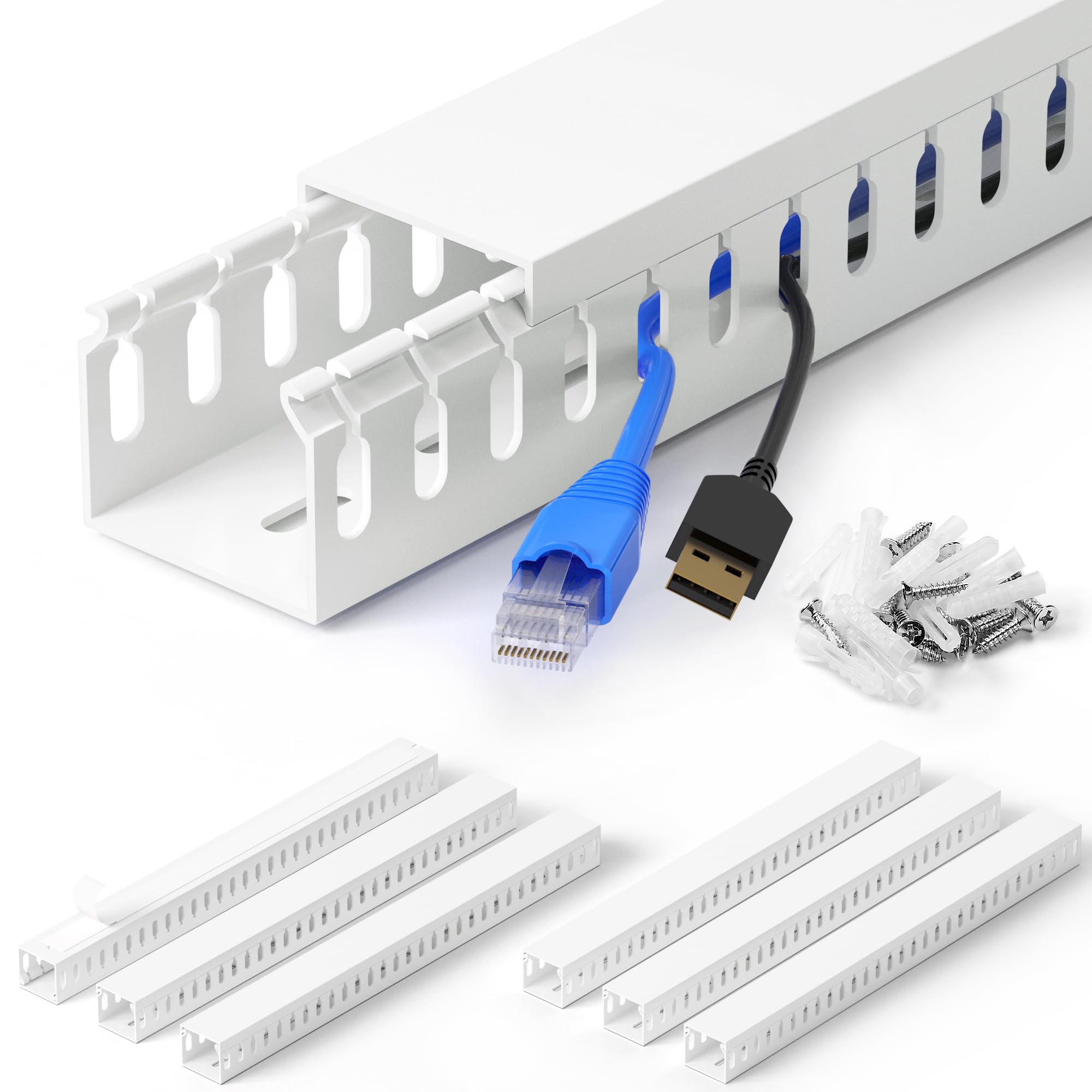 ZhiYo, Canalina professionale per la gestione dei cavi in ​​rack server (altezza 3,5 cm x larghezza 4 cm), kit da 251,5 cm (4 pezzi da 42 cm), canalina a fessura aperta in PVC, colore bianco