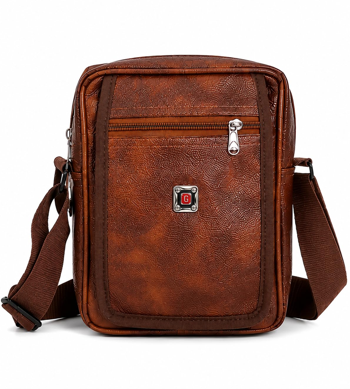 Premium Rexine Sling Bag for Men & Women | Unisex Crossbody Messenger Bag | Adjustable Shoulder Strap | Water-Resistant | Office, College & Travel Bag | Coffee Brown | 23 x 22 x 7 cm-image-18