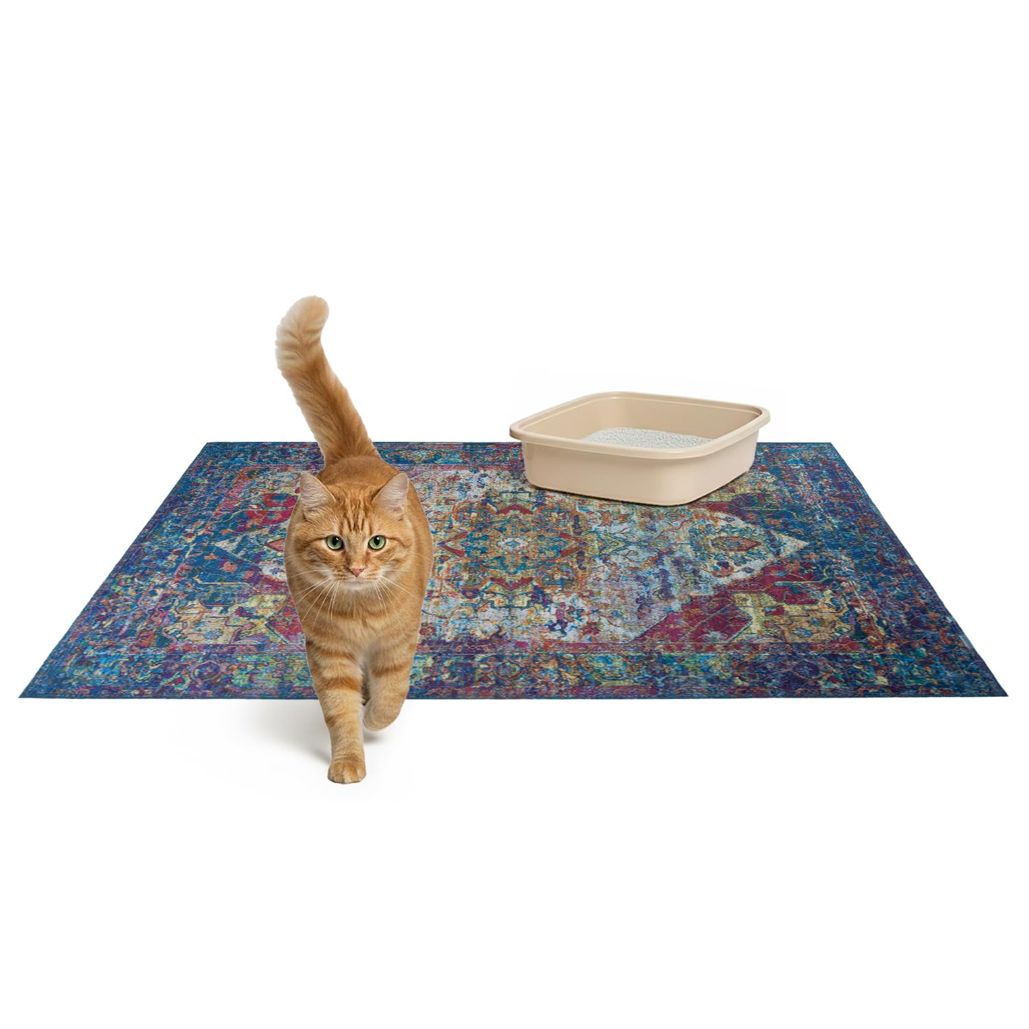 Lovewag Pets Cat Litter Mat 2 Pack - Large 36x48 Machine Washable Easy Clean Non-Slip Waterproof Mats for Cats - Bohemian Jewel