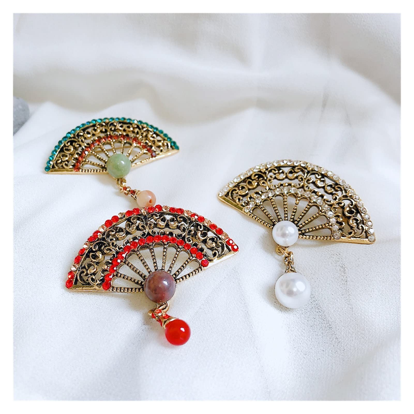 WXKAGF Vintage Stone Fan broszka przypinki broszki Rhinestone dla kobiet akcesoria metalowe klips do szalika
