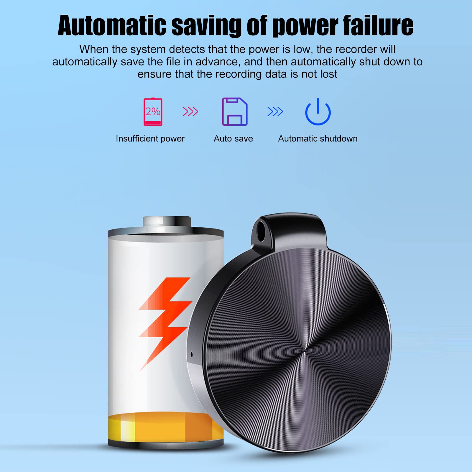 Cryfokt Grabadora de Voz Llavero, Reproductor MP3 con Reducción Inteligente de Ruido, Batería Integrada de 120 MAh de Aleación de Zinc, for Conferencias y Reuniones (Inglés Neutro, Negro 32GB)