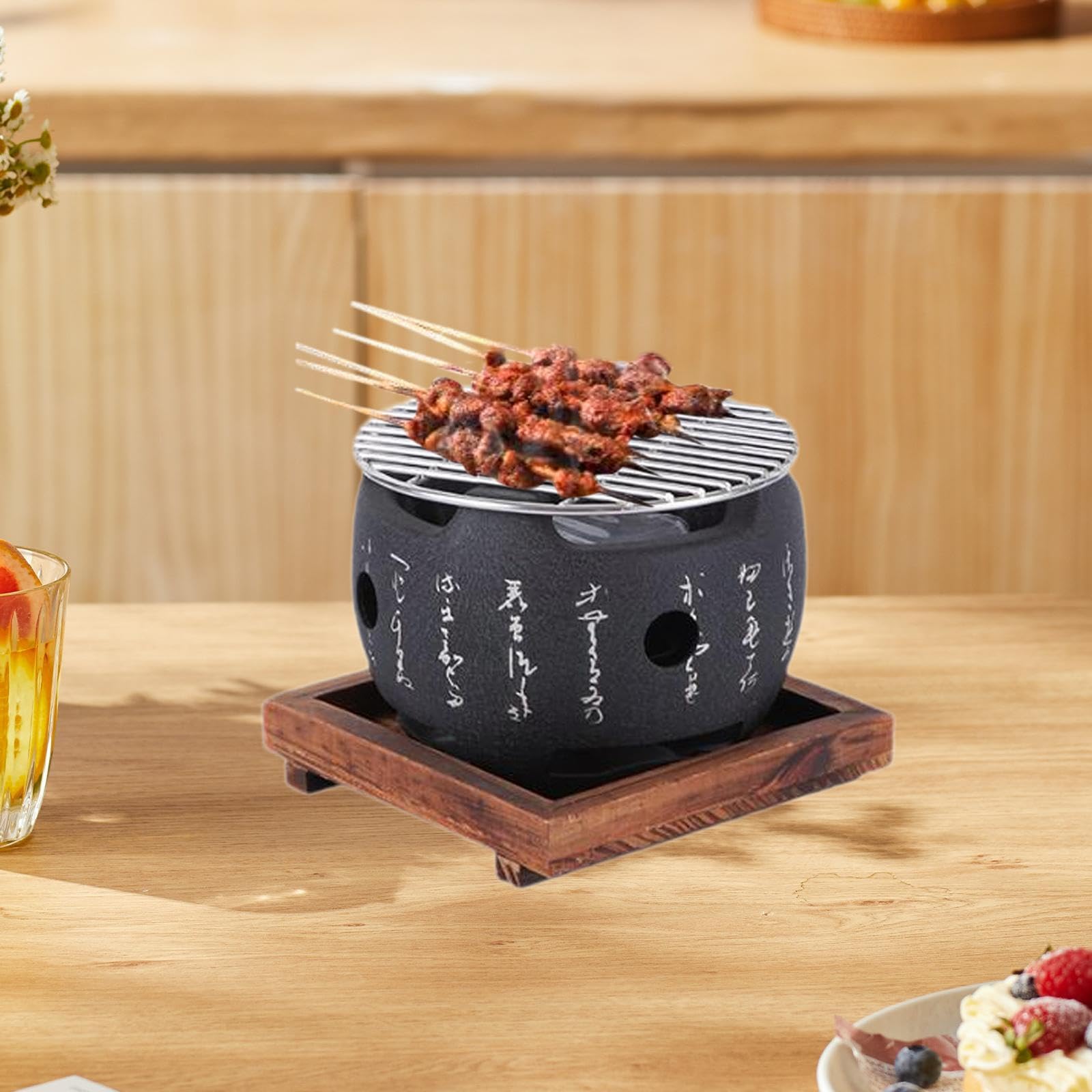 Griglia a carbonella giapponese compatta per picnic al chiuso, robusta piastra grill Hibachi con accessori, perfetta per gli appassionati di barbecue (15 x 15 x 13 cm)
