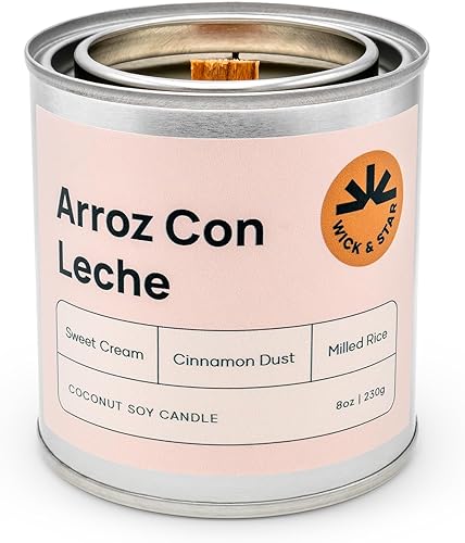 Wick & Star Vegano no tóxico, mecha de madera, vela de aromaterapia de cera de soja de coco natural, combustión limpia (coco de sándalo)