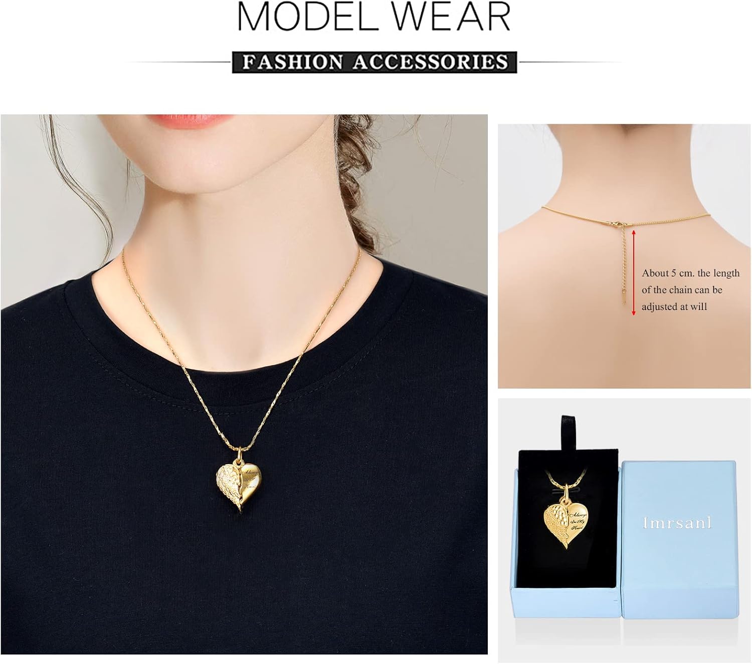 Imrsanl Cremation Jewelry for Ashes Heart Urn Necklace Pendants Ashes for Women Men Family Keepsake Memorial Angel Wing with Charm Heart for Loved Ones - Image 6