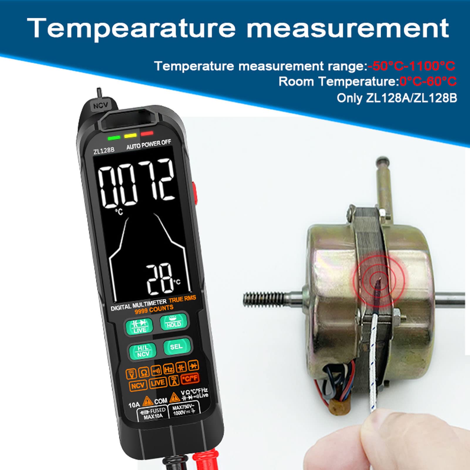 Digitaler Multimeter-Tester mit LED-Taschenlampe für Elektrische Prüfungen und Kfz-Reparatur, Tragbarer Intelligenter Gleichstrom-Wechselstrom-Spannungsmesser 0–600 V für Heimwerker,