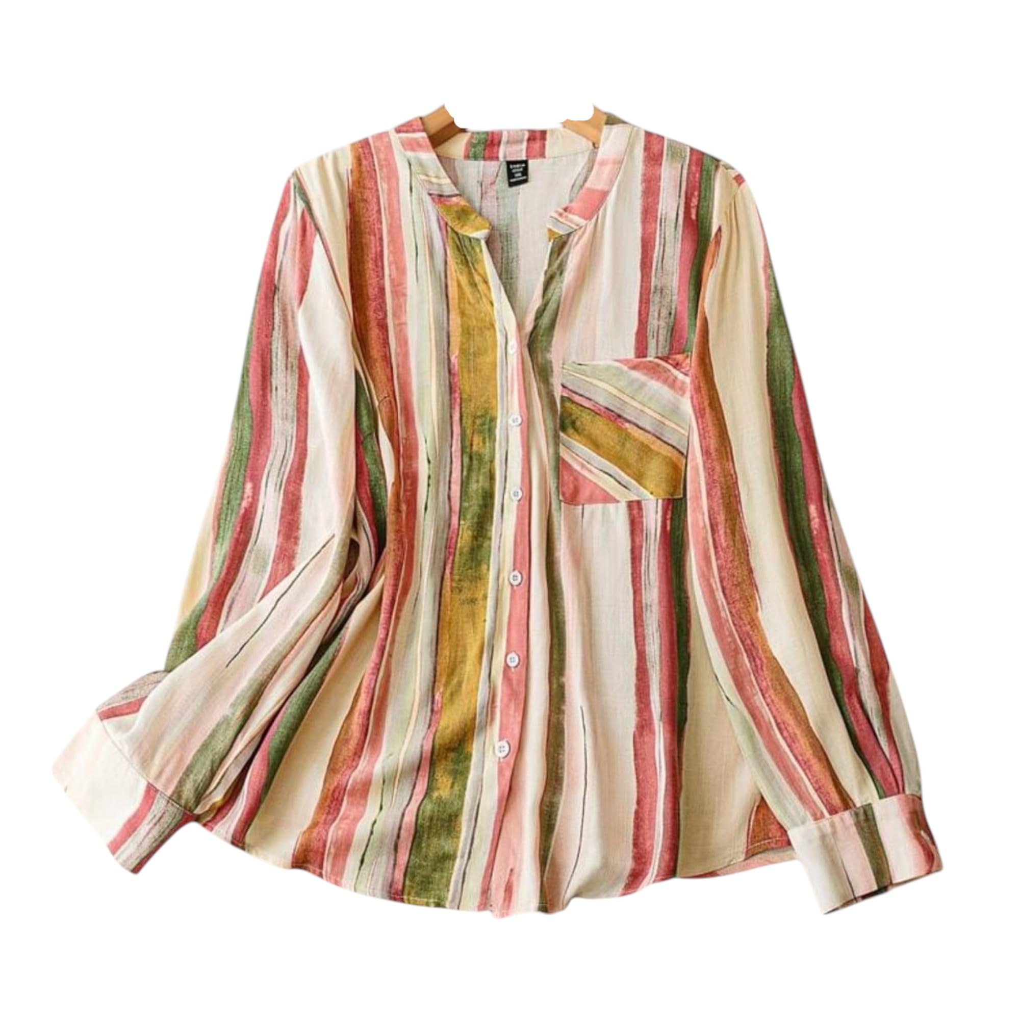 Women's Cotton Lilen Striped Printed Shirt, Collar Neck, Full Sleeves Shirt top, Casual Wear