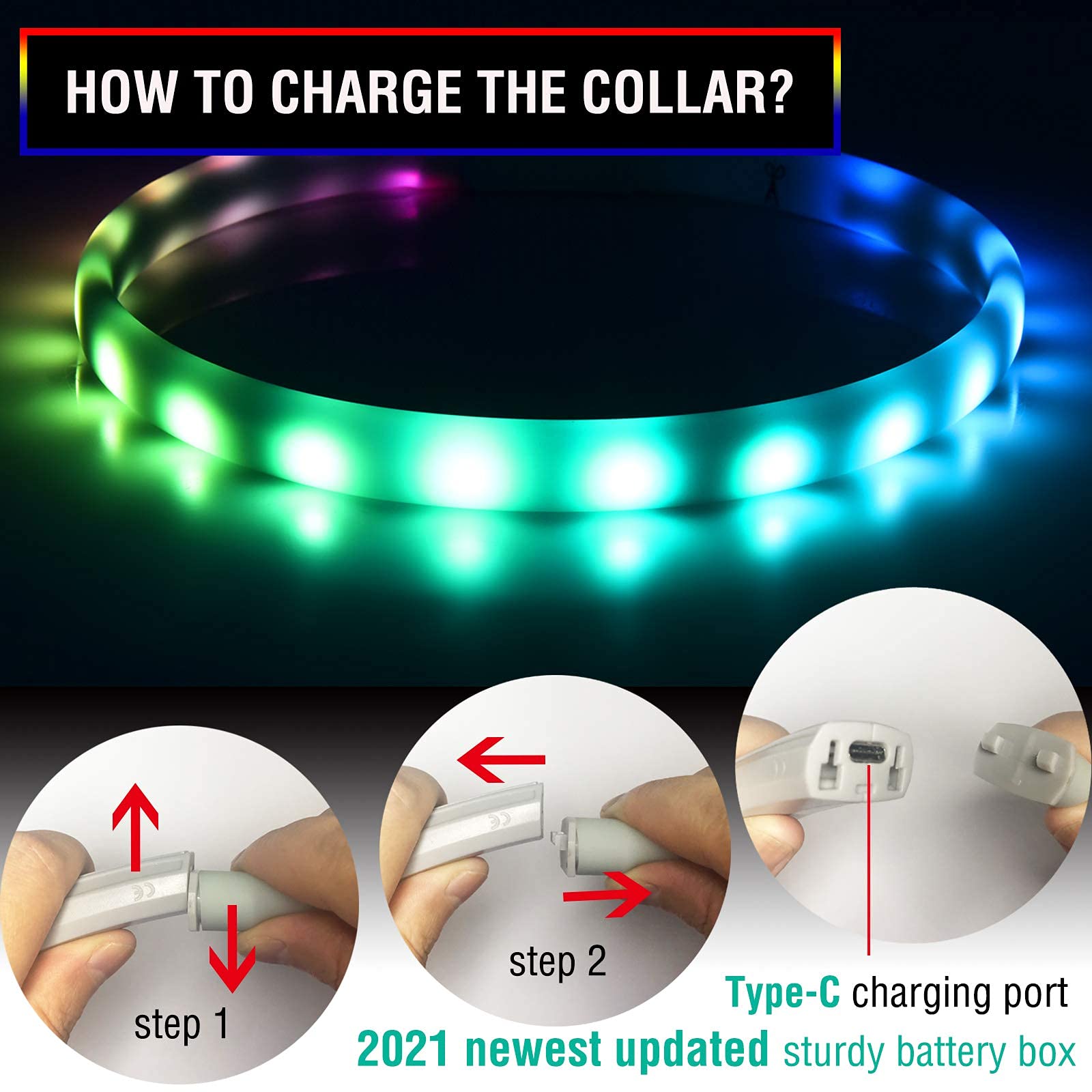 GS GLOWSEEN - Collar para Perro con luz LED, Color cambiable, tamaño General, General Size