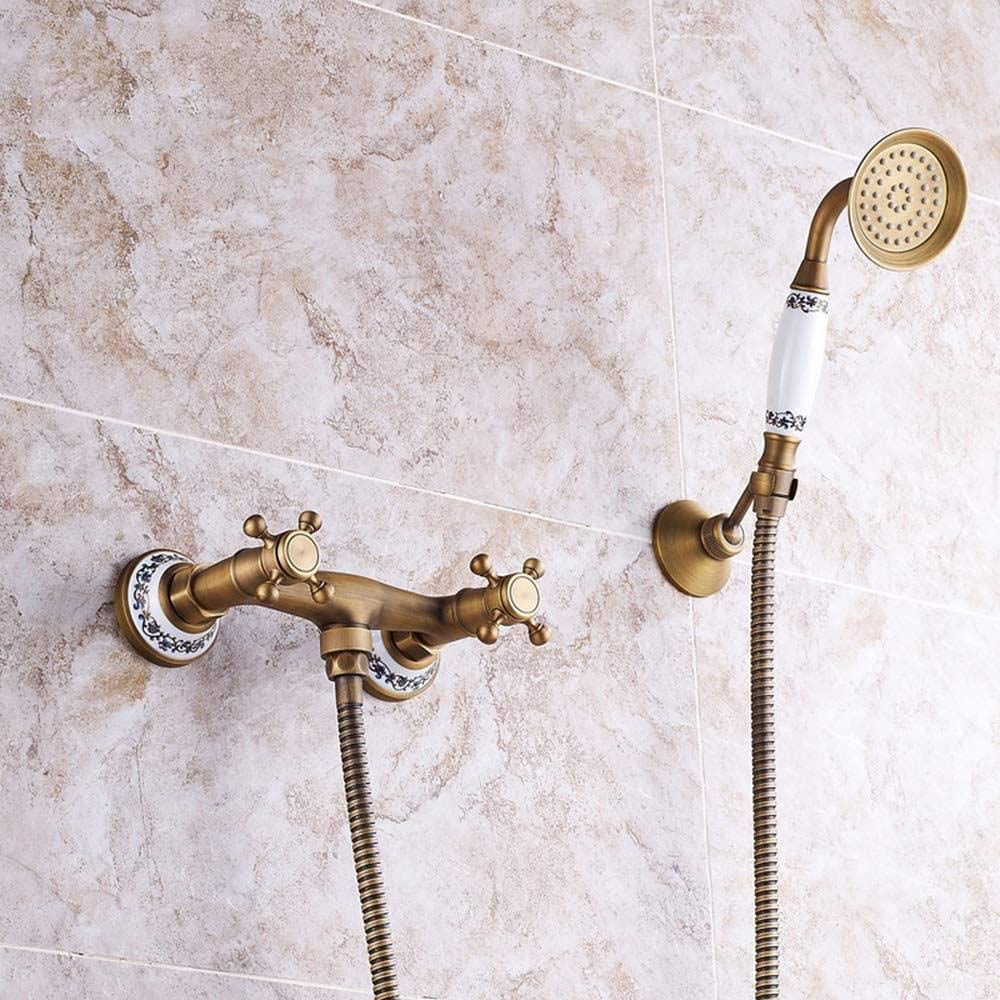 Ensemble de douche bronze antique rétro en cuivre avec système eau chaude et froide