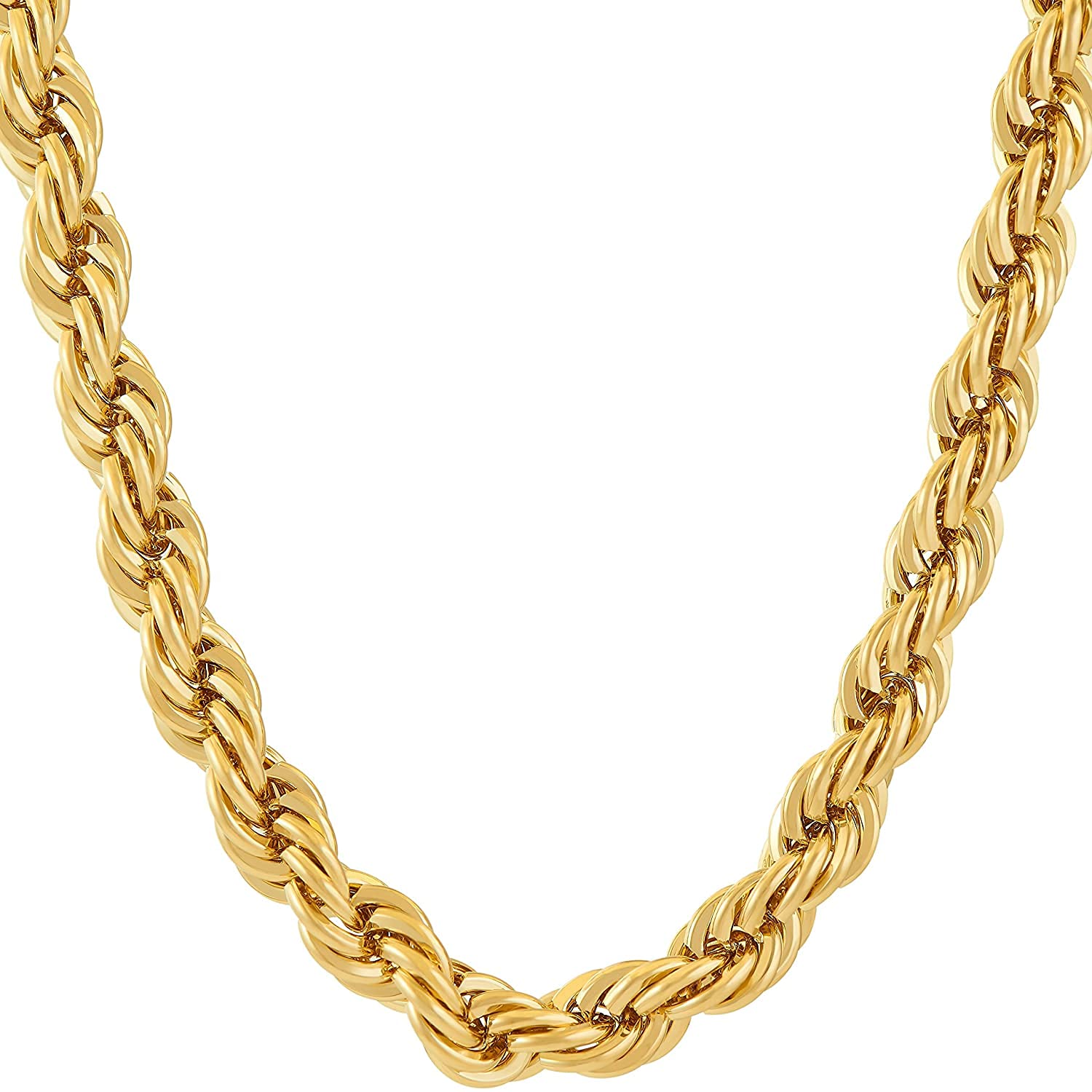 Dubai Collections7mm Rope Chain Necklace 24k Real Gold Plated for Men and Women