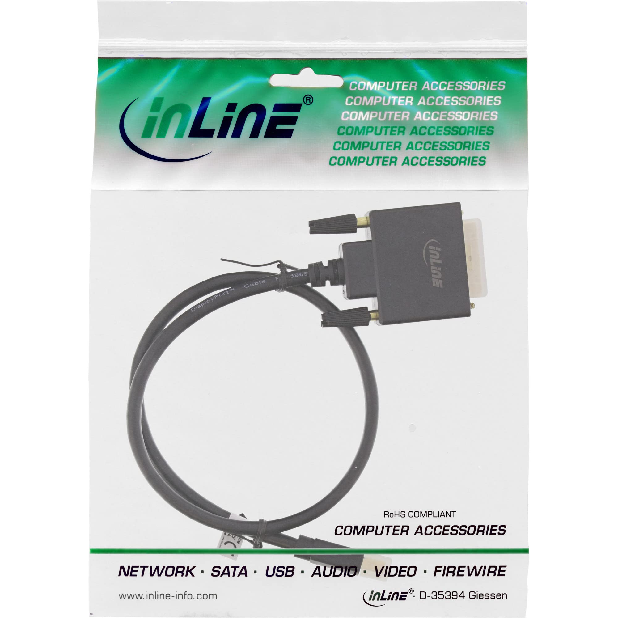 InLine 17226 Mini DisplayPort do kabla DVI, wtyczka Mini DisplayPort na DVI-D 24+1 wtyczka, czarny/złoty, 0,5 m